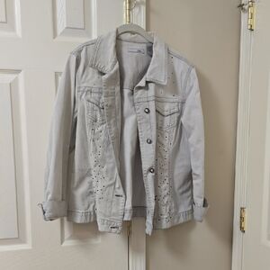 Chico's Light Gray Jean Jacket with Studded Design